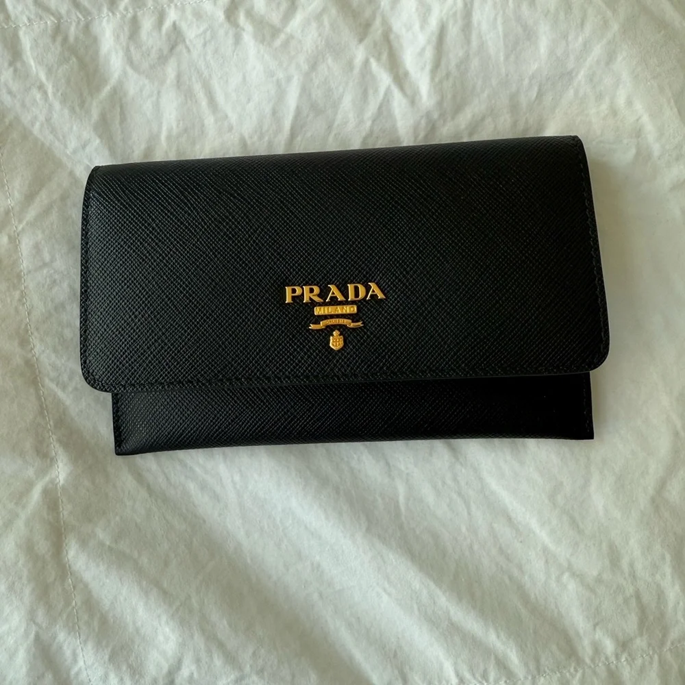 NWT Prada Saffiano Black Wallet / Passport Holder with Box and Authenticity Card